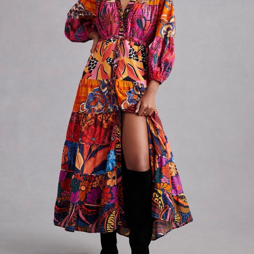 FARM Rio  Button-Front Maxi Dress